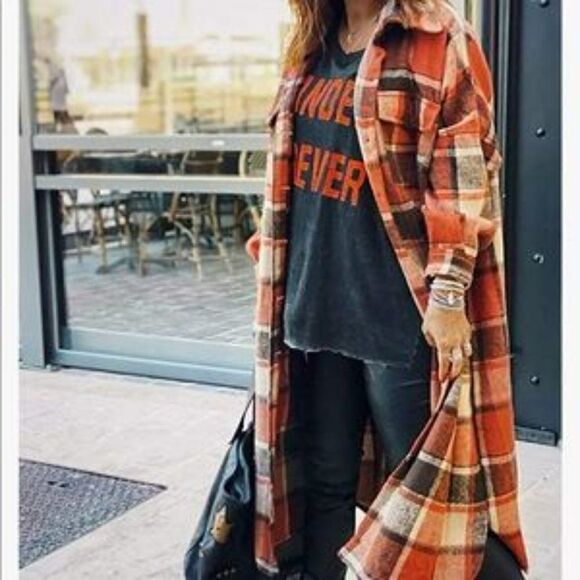 New Plaid Button Down Long Shacket Jacket - Picture 3 of 9